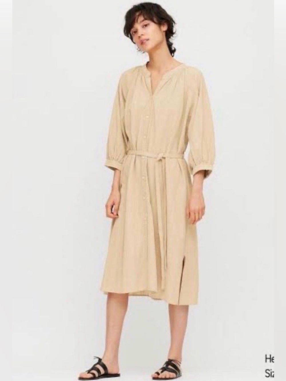 Uniqlo Navy Cotton Dobby Peasant Dress with 3/4 sleeves M - Picture 2 of 13